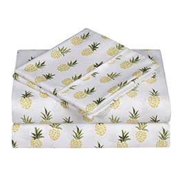 Caribbean Joe Ultra-Soft Double Brushed 4-Piece Microfiber Sheet Set Beautiful Tropical Patterns, and Vibrant Solid Colors, Luxury, All-Season Bed Sheet Set - Pineapple, Queen