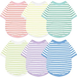 Geyoga 6 Pieces Dog Striped T-Shirt Cotton Breathable Pet Apparel Colorful Puppy Sweatshirt Clothes for Small to Medium Dogs Puppy(Gentle Color,L)