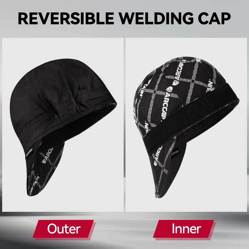 ARCCAPTAIN Reversible Welding Cap with Elastic Retractable Band, 8 Panel