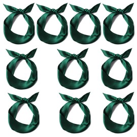 10 Pcs Long Thin Small Skinny Scarf Satin Neck Tie Ribbon Choker for Women Girls (Dark green)