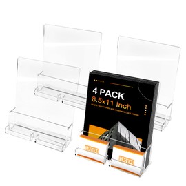 Acrylic Brochure Holder 8.5 x 11 Inches Clear Plastic Brochure Display Stand Flyer Holder Pamphlet Holder with Business Card Pocket Holder for Leaflet Trifold Literature Magazine Takeout Menu - 4 Pcs