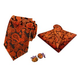 L04AYABY Mens Tie Set Tie and Pocket Square Cufflinks Set Gold Paisley Necktie for Men Handkerchief Cufflink Formal Silk