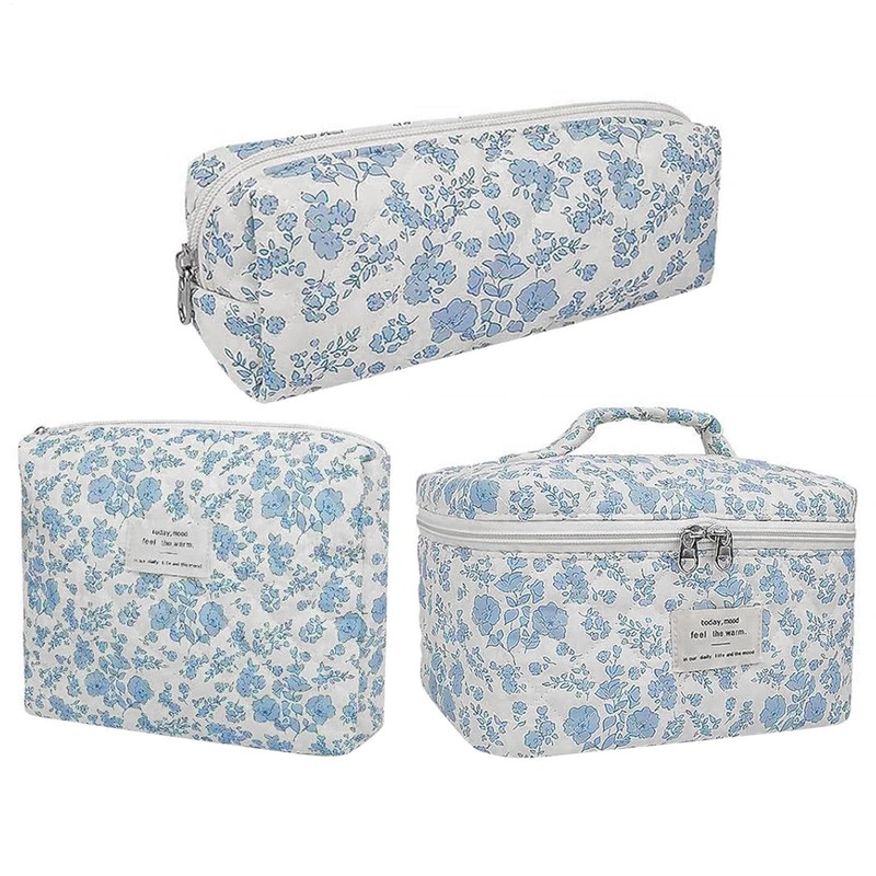 Quilted Makeup Bag Set | 3X Quilted Cotton Cosmetic Bag