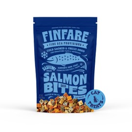 Finfare Freeze Dried Salmon Skin Bites, Grain Free Crunchy Salmon Cat Treats, High Protein & Omega-3s for Skin & Coat Health, Made in USA, 6oz