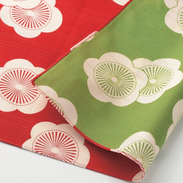 Musumi Furoshiki 3 Width Isa Pattern Double-Sided Plum Red Green