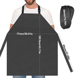 PWGHWG Apron Waterproof Oil Resistant Work Apron Unisex Butcher Apron with 2 Sleeve Protectors for Dishwashing, Industrial, Butcher, Cleaning, Dog Care (Black), black