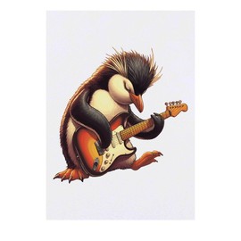 'Rockhopper Penguin Guitarist' Temporary Tattoo - Water Resistant, Skin-Safe, Non-Toxic Transfer (TO00077671)