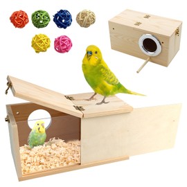 MUYG Acrylic Bird Nesting Box,Transparent Parakeet Nesting Box with Perch Natural Wood Cockatiel House for Cage Handcrafted Visible Budgie Breeding Home for Parrots Finches Conures Small Birds