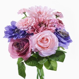 Artificial Flowers, Mini Rose Dahlia Bunches (8 Pieces), Bouquet, Interior Artificial Flowers, Roses, Dahlia, Silk, Mother's Day Gift, Celebration, Wedding Bouquet, Valentine's Day Gift, Birthday,