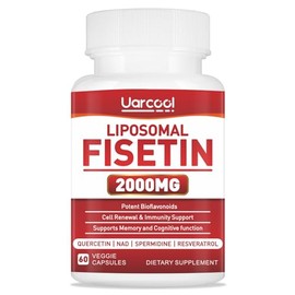 Suplemento de fisetina 2000mg para un envejecimiento saludable y longevidad, salud de la piel, cerebro, sin soja, vegetariano - 60 cápsulas blandas