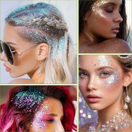 16 Colores Gel de Purpurina para Cuerpo y Rostro Brillos para el Cabello y Maquillaje de Festival, Lentejuelas Holográficas, Con Aplicadores para Fiestas y Carnaval