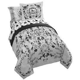 Jay Franco Wednesday Addams Twin Size Comforter Set - 5 Piece Bedding Includes Sheet Set & Pillow Covers - Black & White Gothic Super Soft Cozy Bedding