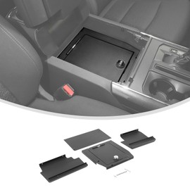 Linskip Console Safe Storage Compatible with 2021 2022 2023 2024 Ford F150 Accessories, for F-150 Security Console Insert, Console Gun Safe for F150 Storage Accessories(Black)