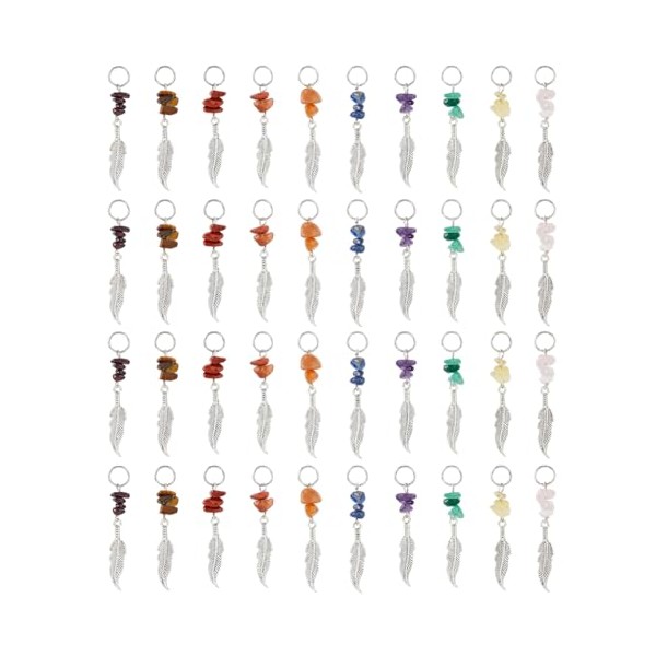 SUPERFINDINGS SUPERFINDINGS 40pcs 10 Styles Natural Gemstone Pendants with Feather