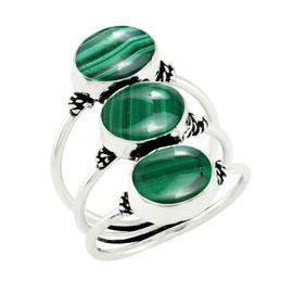 925 Silver Plated 8.65Cts Natural Malachite Ring Size 9 For Women, Green Stone May Birthstone Ring Jewelry Gift For Women Mom Wife