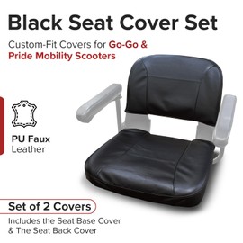AlveyTech Black Seat Cover Set - Fits Go-Go Elite Traveller, LR, Plus HD, ES, GO-Chair, Ultra X, Pride Revo and Sonic Mobility Scooters, 3 & 4 Wheel Folding Electric Scooter Wheelchair Covers