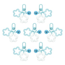 PATIKIL Star Keychain, 7 Pcs Candy Color Acrylic Pentagram Key Chain Stars Charms Bell Pendant Keyring Clip for Keys Bag Accessories, Blue