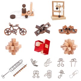 17 Pcs Brain Teaser Puzzles for Adults Teens - Metal Puzzles 3D Puzzle Game Toys for Adults Teens - Wooden Unlock Interlocking Puzzle Adult IQ Education Smart Toys