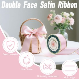 Gold Edged Double Face Satin Ribbon 1.6 Inch x 25 Yards - Double Sided Premium Polyester with Gold Trim for Luxury Gift Wrapping, Wedding Decor, Party Supplies, Floral Arrangements