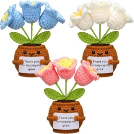 3 Pcs Teacher Appreciation Gifts, Crochet Doll with Card Thank You for Helping Me Grow Teacher Thank You for Birthday Home Office Decor(Bell Orchid)