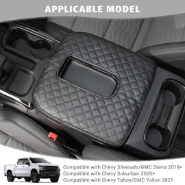 Jimen Center Console Cover Compatible with Chevy Silverado/GMC Sierra 2019-2023, PU Leather Armrest Pad for Chevy Suburban 2020-2023, for Chevy Tahoe/GMC Yukon 2021-2023 (Black)