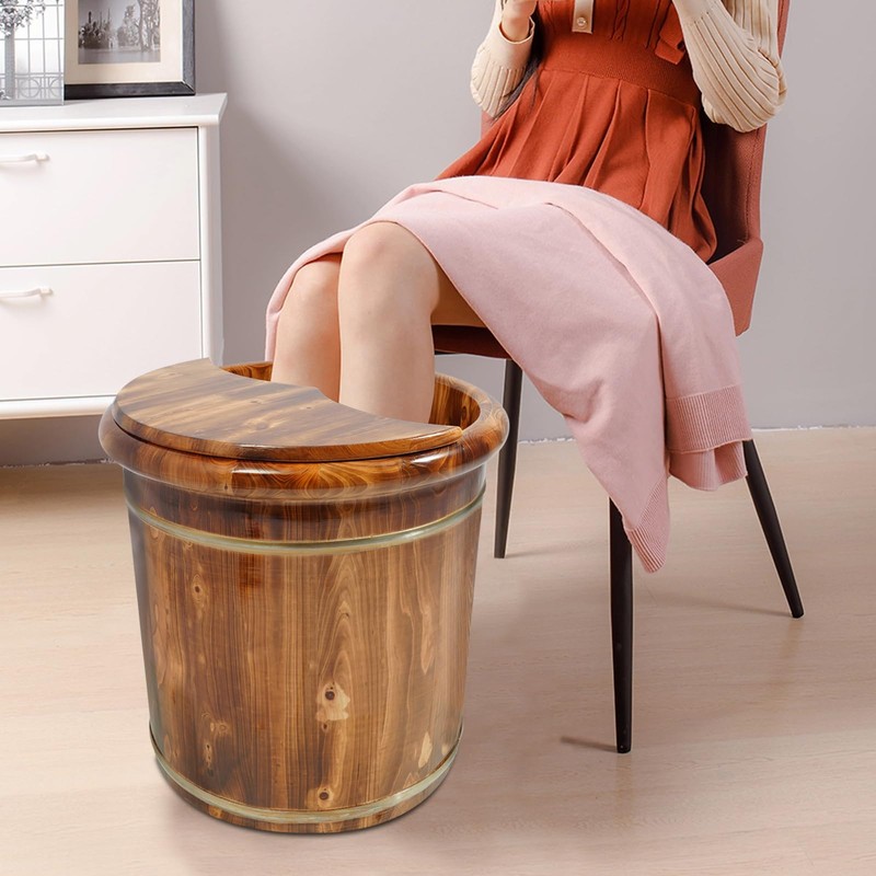 Wooden Foot Bath Tub with Massage Rollers & Lid -