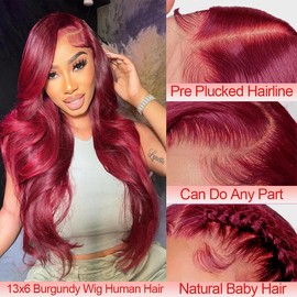 YINGRUN Burgundy Wig Human Hair 22 Inch 13x6 Body Wave Lace Front Wigs Human Hair 99j Burgundy Lace Front Wigs Human Hair for Black Women
