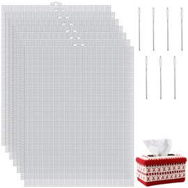 7 Pcs Plastic Canvas Sheets, 7 Count Clear Mesh Canvas Sheets with 7 Pcs Sewing Needles, Eye Mesh for Mask Embroidery, Knit Crochet Projects, Acrylic Yarn Crafting, Make Dividers (13.2x10.2inch)