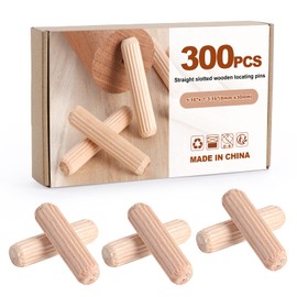 Kinsinder 300Pcs Wooden Dowels Pins Assorted Wooden Dowels Hard Wood Grooved Plugs for Furniture Door and Art Projects ( 8x30mm)