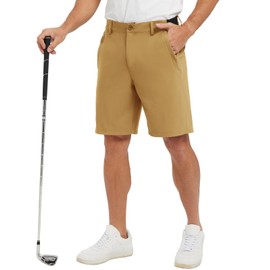 JHMORP Men's Golf Shorts Quick Dry Stretch Elastic Waist Lightweight Dress Athletic Summer Shorts (Yellow Brown,CA 34)