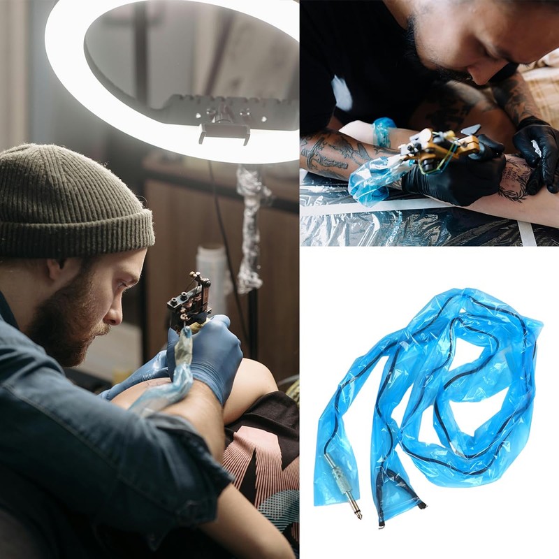 AIMALL 200PCS Professional Blue Polyethylene Tattoo Clip Cord Covers, 23.6x2