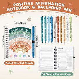 Janlaugh 20 Pcs Mental Health Awareness Gifts Includes 10 Mental Health Planners Notebook with Adhesive Notes 10 Ballpoint Pen Therapist Journal Self Care Items Positive Affirmation