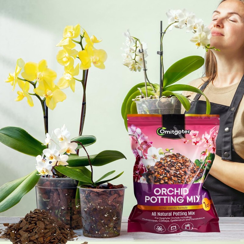 Omitgoter Organic Orchid Potting Mix 1qt, Mixture of Orchid Bark