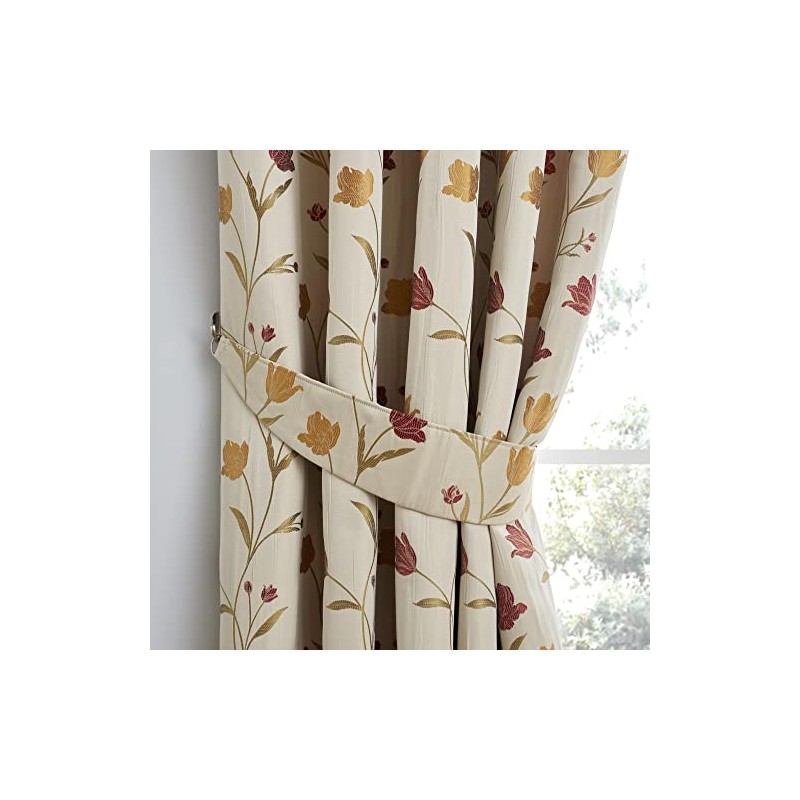 Curtina - Natural & Red Floral Curtain Tie Backs -