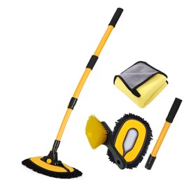 NEZENO 57'' Car Wash Brush with Long Handle Chenille Microfiber Car Wash Kit， Mitt Retractable Bent Pole Car Wash Brush for Cars RV Truck Boat (Ginger)