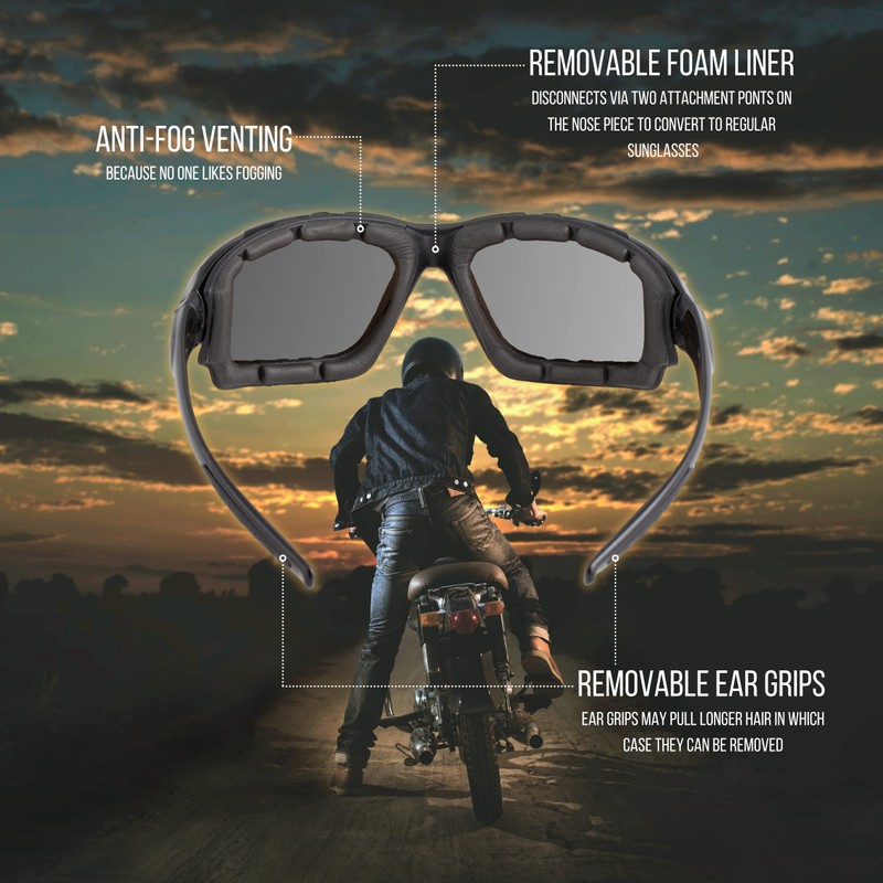 WYND Blocker Motorcycle Riding Glasses Extreme Sports Wrap Sunglasses, Black,