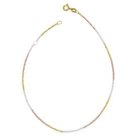 Kooljewelry Tri-color Sterling Silver Round Cable Chain Anklet (1.5 mm, 10 inch)