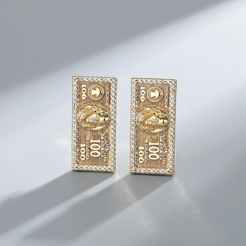 14K Golden Plated Dollar-Shaped Jewelry Set Trendy 3-Piece Costume earring,