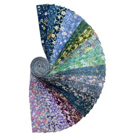 Jelly Roll Fabric 100% Cotton Quilting Fabric, 40 Pre-Cut Strips (2.5 x 44 Inch) for Quilting and Sewing - 20 Assorted Floral Prints -Cool