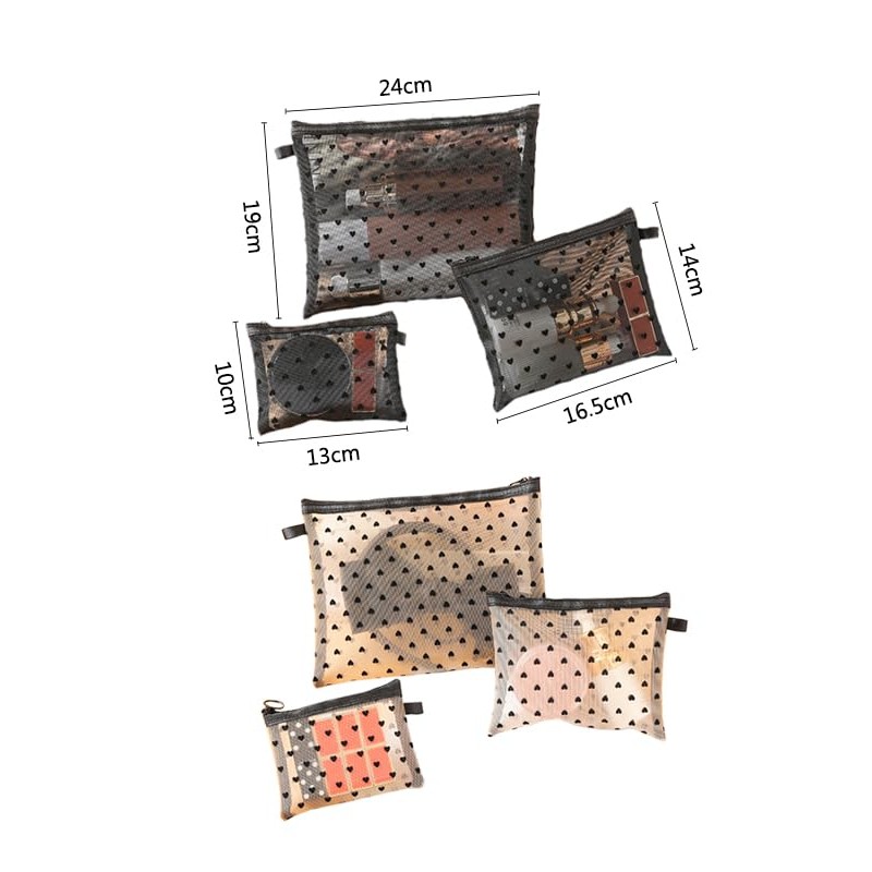Clapoyis Portable Mesh Cosmetic Pouch, Set of 3 Sizes, Black