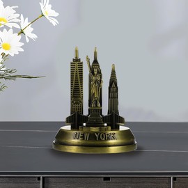 New York Landmark Metal Statue - Twin Towers Model, Olive Green Alloy Craft Sculpture - 3x2.7x2.7 Inch - City Souvenir Vintage Home Decor for Office Desk Book Shelf Table