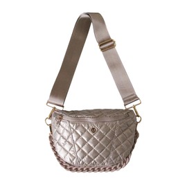 lemonbella Large Nina Crossbody Bag for Women Nylon Quilted Sling Bag with Adjustable Wide Strap & Chain Detail | Stylish Puffy Shoulder & Chest Bag | Everyday Travel Purse, Champagne