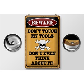 FEMER Tin Sign with Saying 20 x 30 cm Beware Don't Touch My Tools