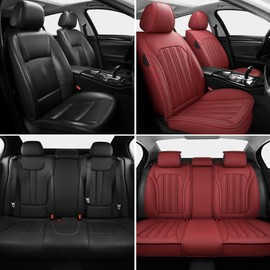 ifwohao Car Seat Cover, Seat Covers for Cars, Luxury Faux Leather Waterproof Seat Covers, Car Seat Protector Accessories Universal Fit Most Vehicles WineRed Full Set