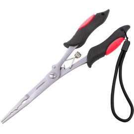 Caija-H Long Nose Fishing Pliers with Scissors-Fishing Hook Remover Plier Tool, Disgorgers/Pike Line Cutter Fishing Accessories with Sheath,Fishing Gifts for Men