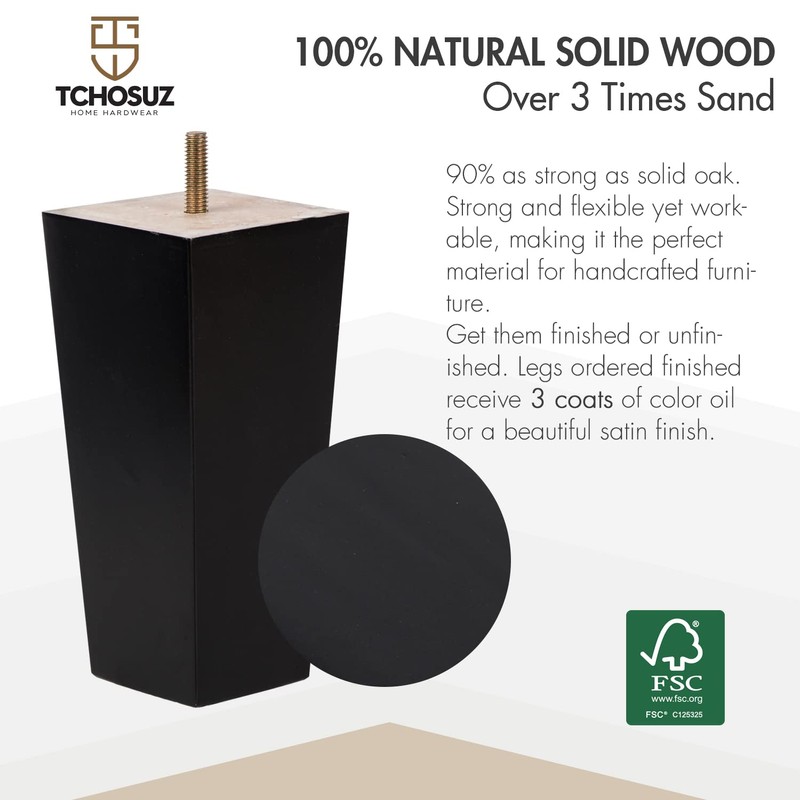 TCHOSUZ 6 Inch / 15 cm Wooden Furniture Legs, Set