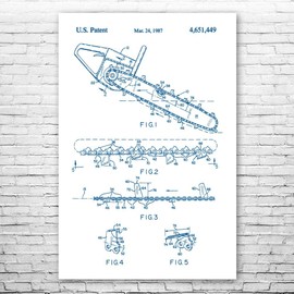 Chain Saw Poster Print, Landscaper Gift, Chainsaw Blueprint, Lumberjack Gift, Workshop Decor, Arborist Gift Blue & White (12 inch x 18 inch)
