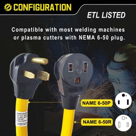 LAVANDINO 15FT 250 Volt Welder Extension Cord 8 AWG for 40 Amp, 8 Gauge Power Extension for Welding Machine NEMA 6-50P to 6-50R