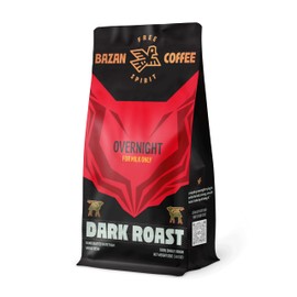 BAZAN COFFEE Premium Overnight Blend, Ground, Dark Roast, Bold Espresso Flavor, Ideal with Milk, 12oz