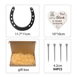 1 Horseshoe Set With Heart Shaped Wooden Sign, 4 Nails, Horseshoe Lucky Charm, Horse Decoration Gift, Horseshoe Gift For Housewarming